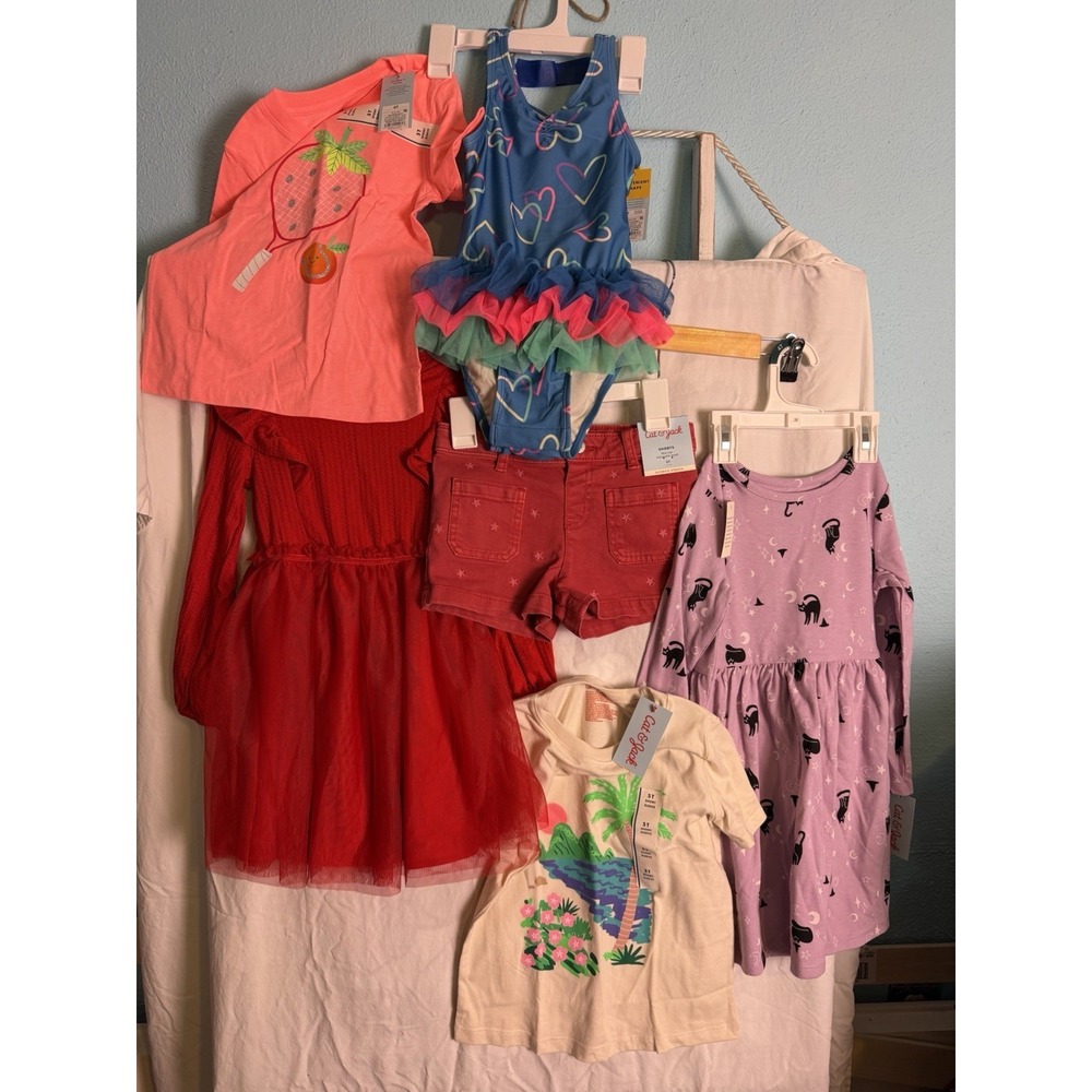 Girls Summer Fall Cat Jack Shirts Dresses Shorts Swimsuit Bundle Size 5T NWT